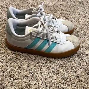 Girls size 3 Adidas White and Aqua Sneakers